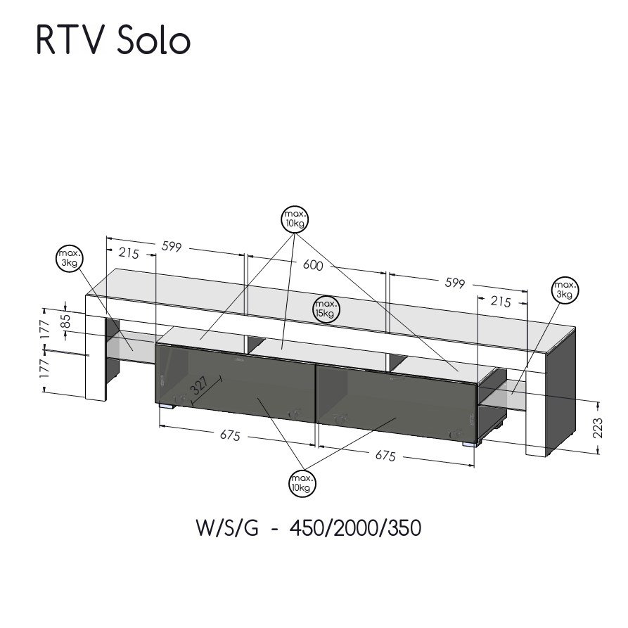 RTV SOLO-skab 200x45x35 sort/blank hvid #2