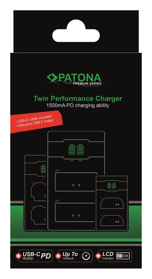 Patona Premium Twin Performance PD-oplader til Panasonic DMW-BLF19 med USB-C-kabel #9