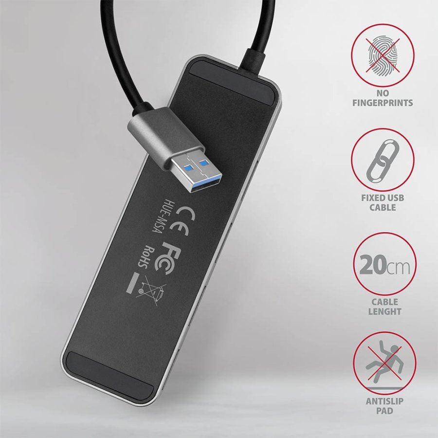 Axagon HUE-MSA Superspeed USB-A Switch Hub 4x USB 3.0 aktiv - 20cm schwarz USB 3.2 Gen 1 (3.1 Gen 1) Type-A 5000 Mbit/s Gr #6