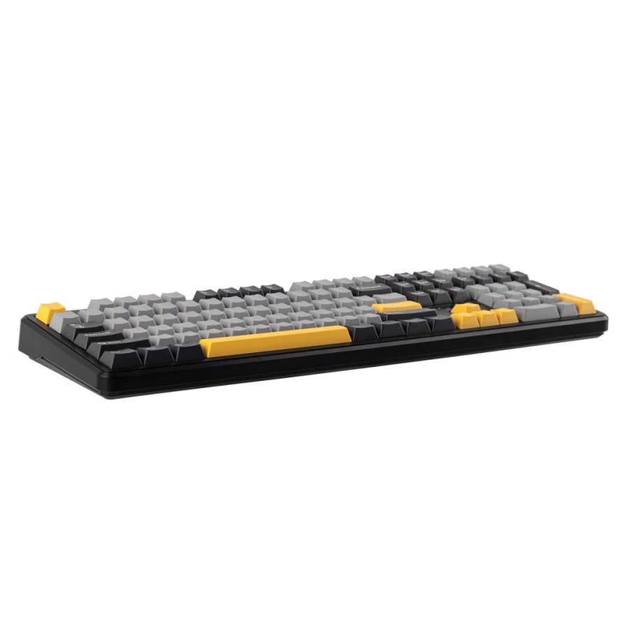 F108-tastatur med gasket-design i gr�, orange og m�rkegr� med Volcano-switches og RGB-belysning  AULA #3