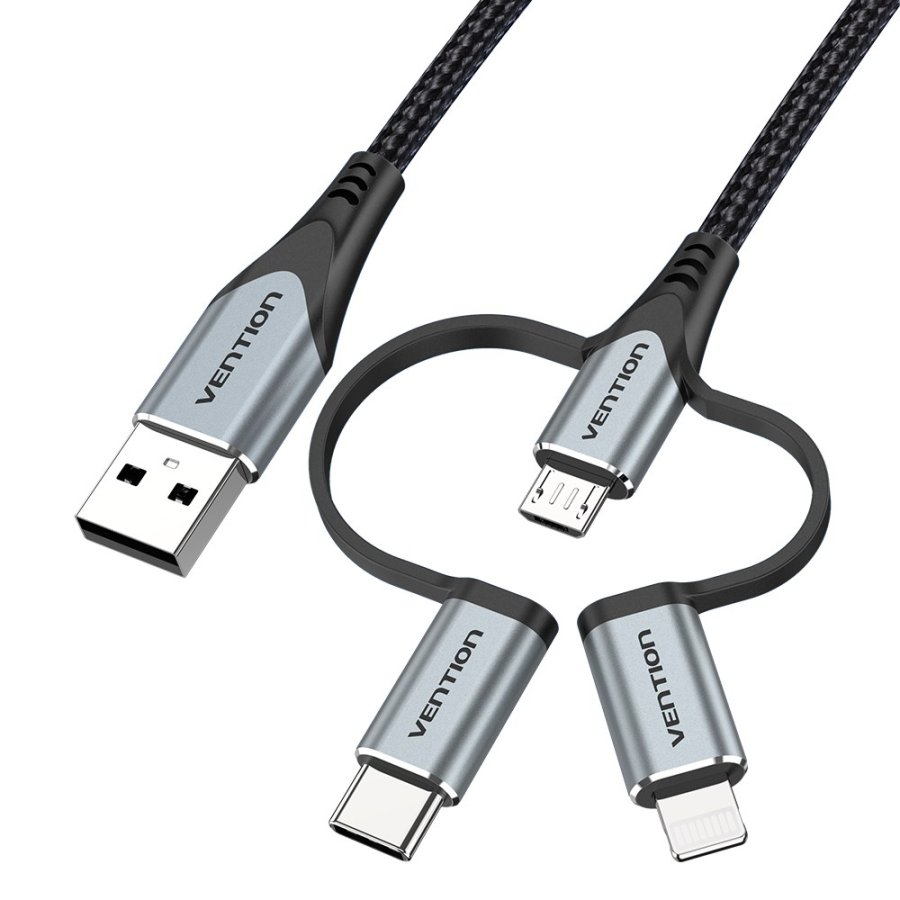 Vention CQJHF kabel til mobiltelefon Gr� 1 m USB A Lightning + micro-USB B + USB C #3