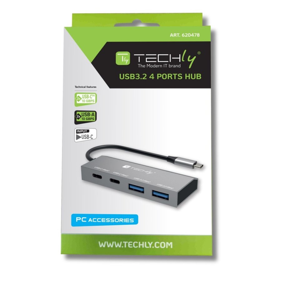 Techly IUSB32C-HUB4AC2 dockingstation Ledningsf�rt USB 3.2 Gen 1 (3.1 Gen 1) Type-C S�lv #3