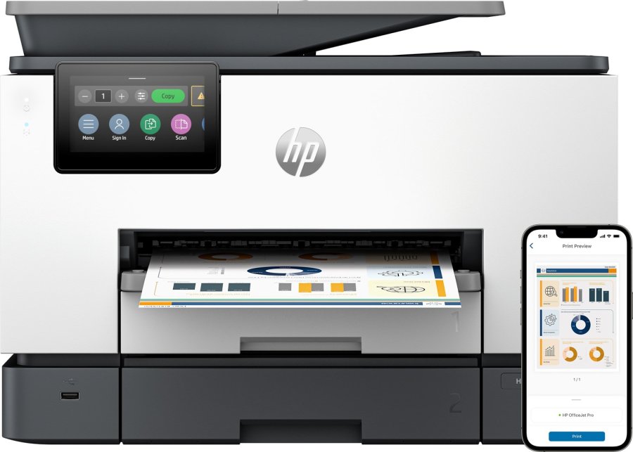 HP OfficeJet Pro 9130b Trdlst All-in-One Farve Printer, Tosidet print; Kopimaskine, scanner #1