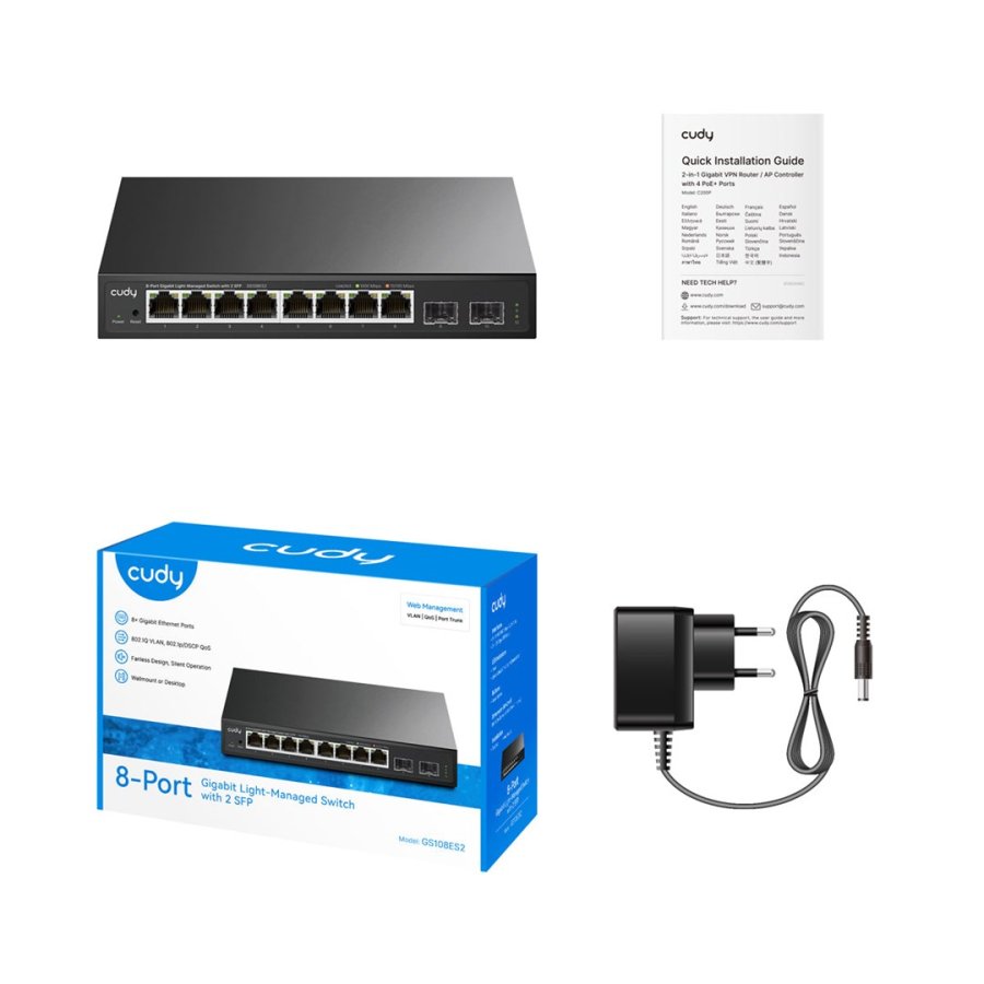 Cudy 8-Port Gigabit Easy-Managed Switch with 2 SFP, GS108ES2 1.0 Administreret L2 Gigabit Ethernet (10/100/1000) Sort #2