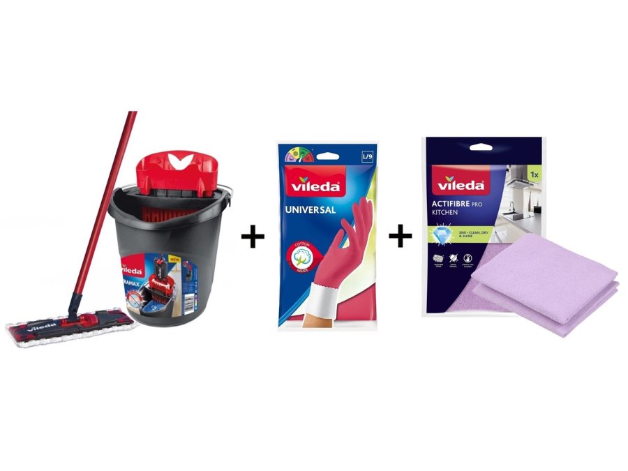Vileda Ultramax Box fladmoppe med k�kkens�t | Universal-handsker, 1 par + Actifibre Pro k�kkenklud, 1 stk. #1