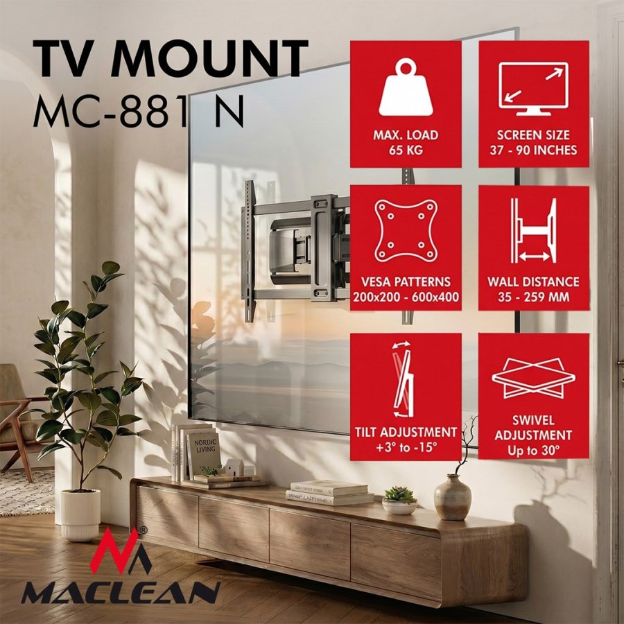 Maclean TV-beslag/oph�ng, maks. VESA 600x400, 37-90