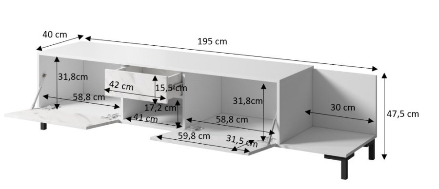 RTV-skab MARMO 2D1S1K 195x40x47,5 cm sort mat/marmor sort #4