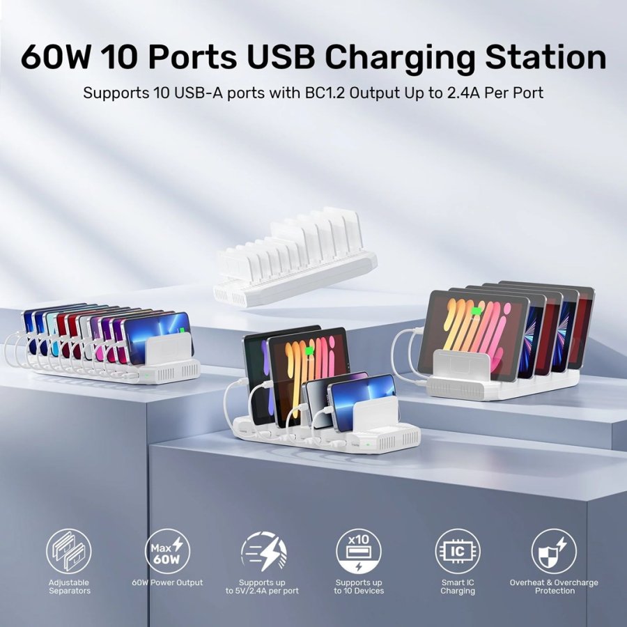 UNITEK LADESTATION 10X USB 2.4A 60W HVID #6