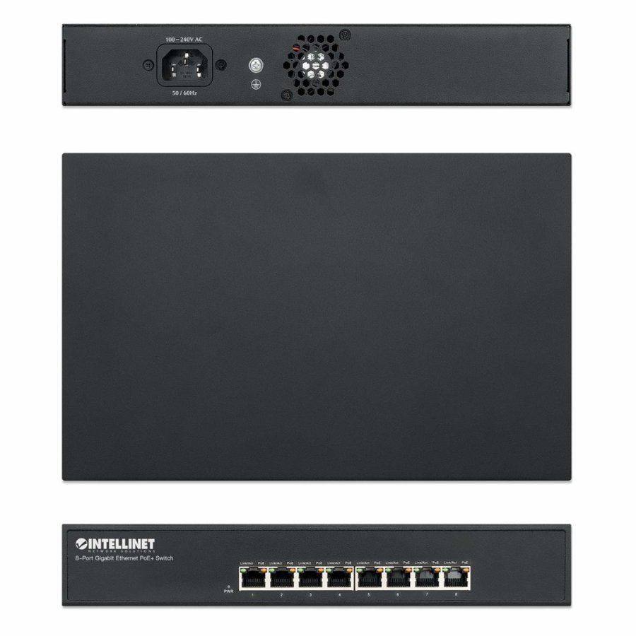 Intellinet 8-Port Gigabit Ethernet PoE+ Switch, 8 x PoE ports, IEEE 802.3at/af Power-over-Ethernet (PoE+/PoE), Endspan, Desktop, Box #6