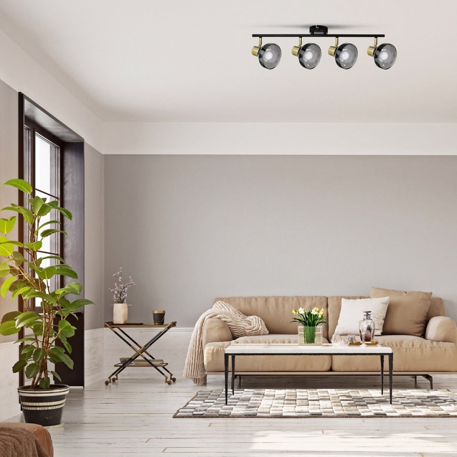 Activejet LISA firedobbelt sort og guld loft vglampe strip E14 vglampe til stuen #4