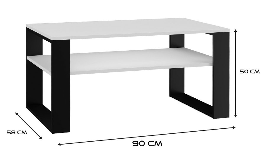 Topeshop MODERN 1P HVID SORT kaffe-, side- & endebord Kaffebord Rektangulr form 2 ben #3