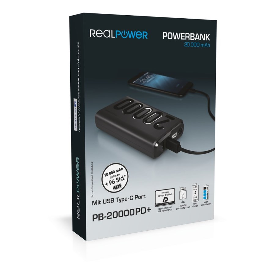 RealPower PB-20000PD+ 20000 mAh Sort #5