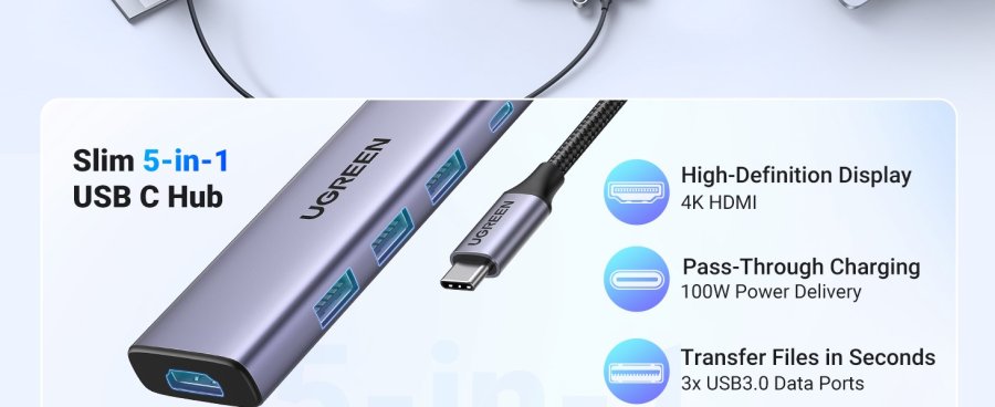 Ugreen 20956A interface hub USB Type-C 5000 Mbit/s S�lv #6