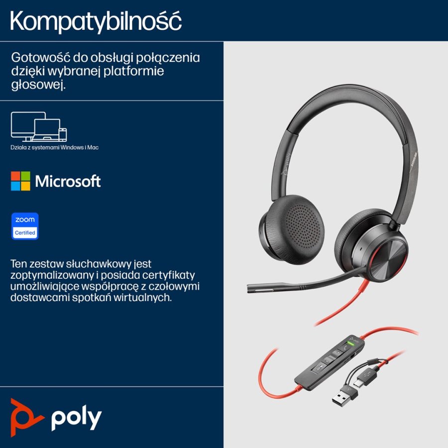 Poly Blackwire 8225 Stereo Microsoft Teams Certified USB-C Headset +USB-C/A Adapter #9