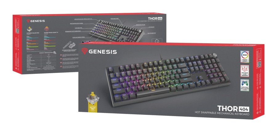 KLAWIATURA DLA GRACZY GENESIS THOR 404 US PODWIETLENIE RGB MECHANICZNA CZARNA GATERON YELLOW PRO #10