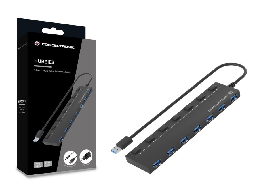 Conceptronic HUBBIES19BP interface hub USB 3.2 Gen 1 (3.1 Gen 1) Type-A 5000 Mbit/s Sort #4