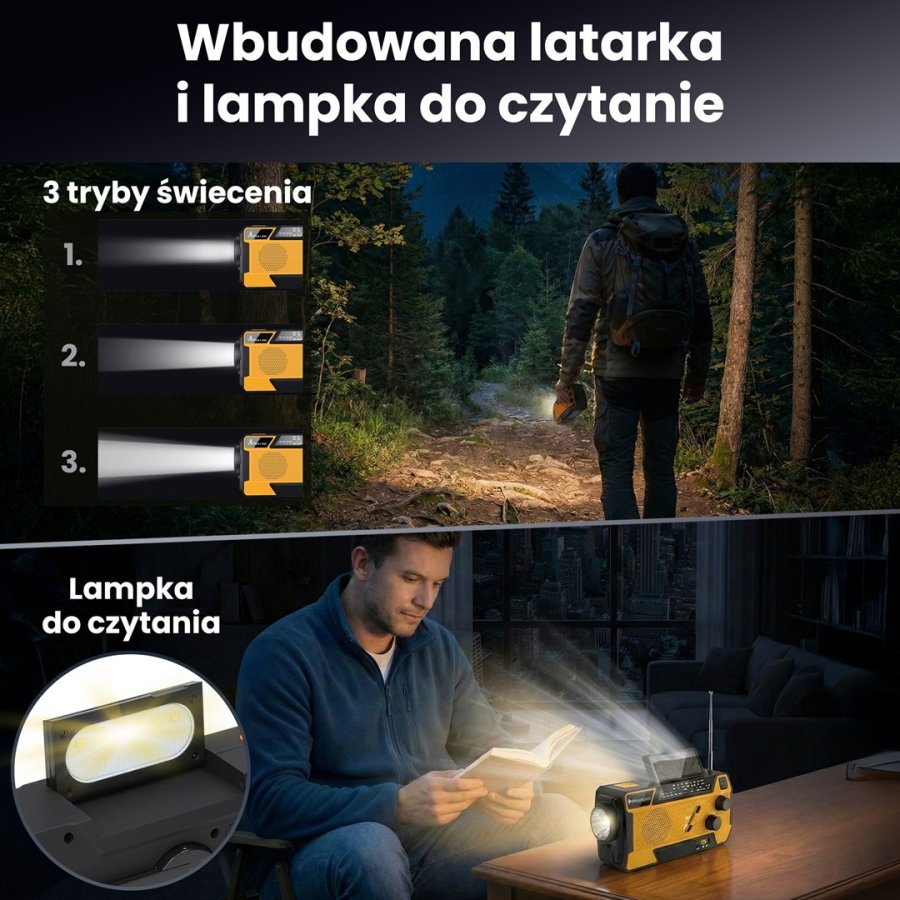 Extralink RADIO AWARYJNE SOLARNE Z KORBKA DYNAMO POWERBANK 4000MAH Z LATARKA SOS SR-4000 B�rbar Analog Sort, Orange #43
