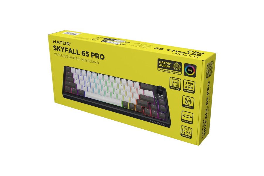 HATOR Skyfall Pro Wireless 65 tastatur Spil USB + RF Wireless + Bluetooth QWERTY US engelsk Sort, Gr� #15