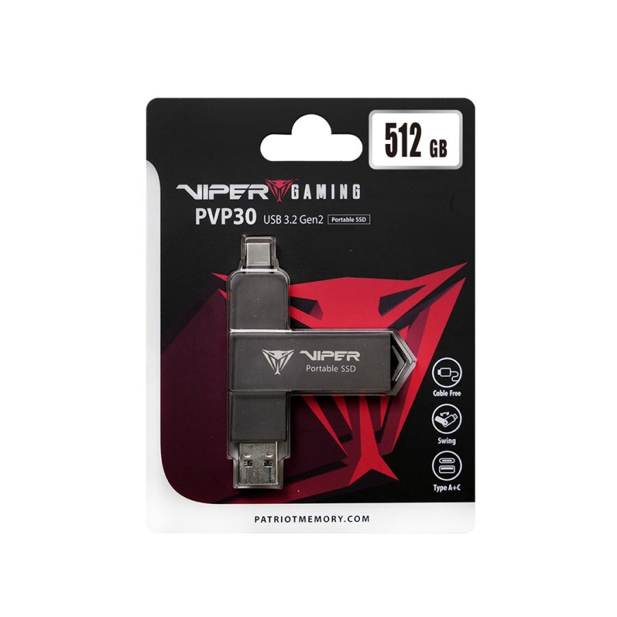 Ekstern brbar SSD Patriot Viper PVP30 Duo Compact 512GB 1000MB/s USB A+C 3.2 Gen2 (PVP30512G28UDG) #5