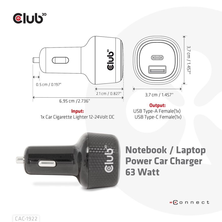 CLUB3D CAC-1922 oplader til mobil enhed Laptop Sort Cigart�nder Automatisk #3