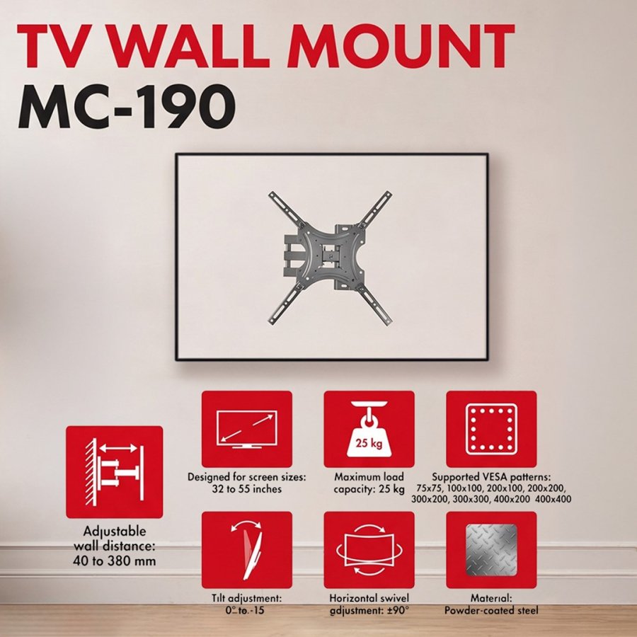 Maclean TV-beslag/oph�ng, maks. VESA 400x400, 32-55