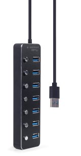 Gembird UHB-U3P7P-01 7-ports USB 3.1 (Gen 1) hub med switches, sort #2