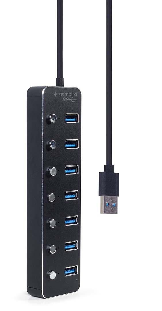 Gembird UHB-U3P7P-01 7-ports USB 3.1 (Gen 1) hub med switches, sort #2