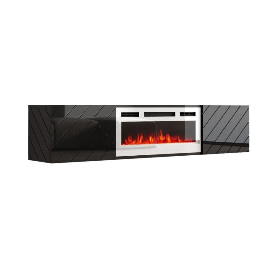 RTV LUXE-skab 182,6x34,5x37,5 sort/sort glans + hvid pejs #1
