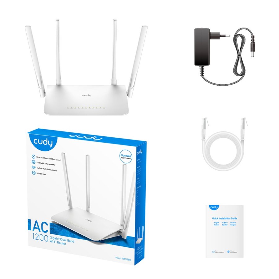 Cudy WR1300 trdls router Gigabit Ethernet Dual-band (2,4 GHz / 5 GHz) Hvid #4