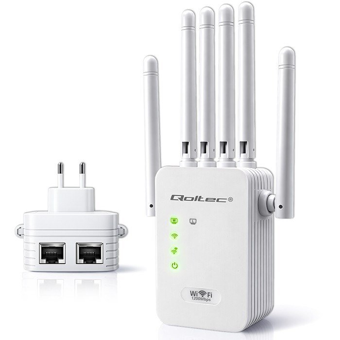 Qoltec 57068 WiFi 5 signalforst�rker | Repeater | Adgangspunkt | AC1200 | 6 antenner | 2x RJ45 | 128MB #1