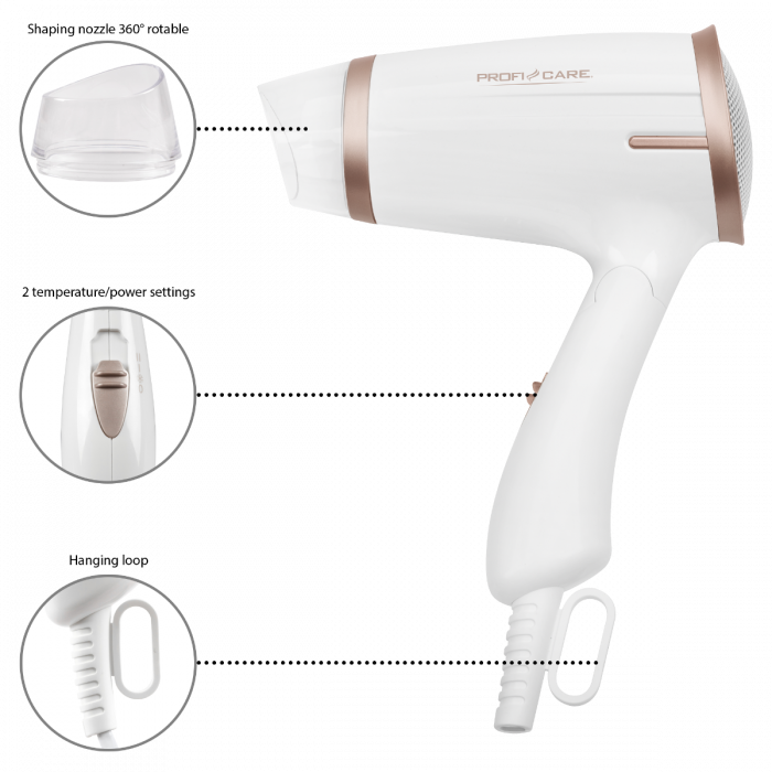 ProfiCare PC-HT 3009 1400 W Champagne, Hvid #15