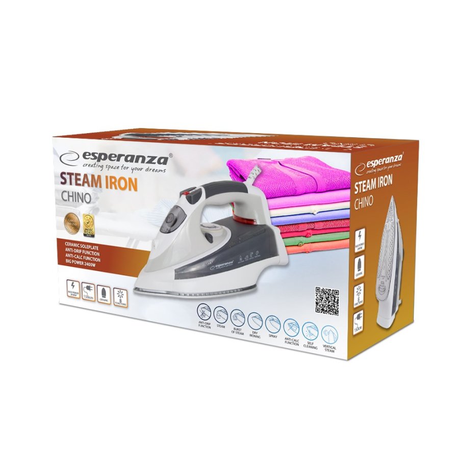 Esperanza CHINO Tr & dampstrygejern Keramisk strygesl 2400 W Sort, Gr, Hvid #15