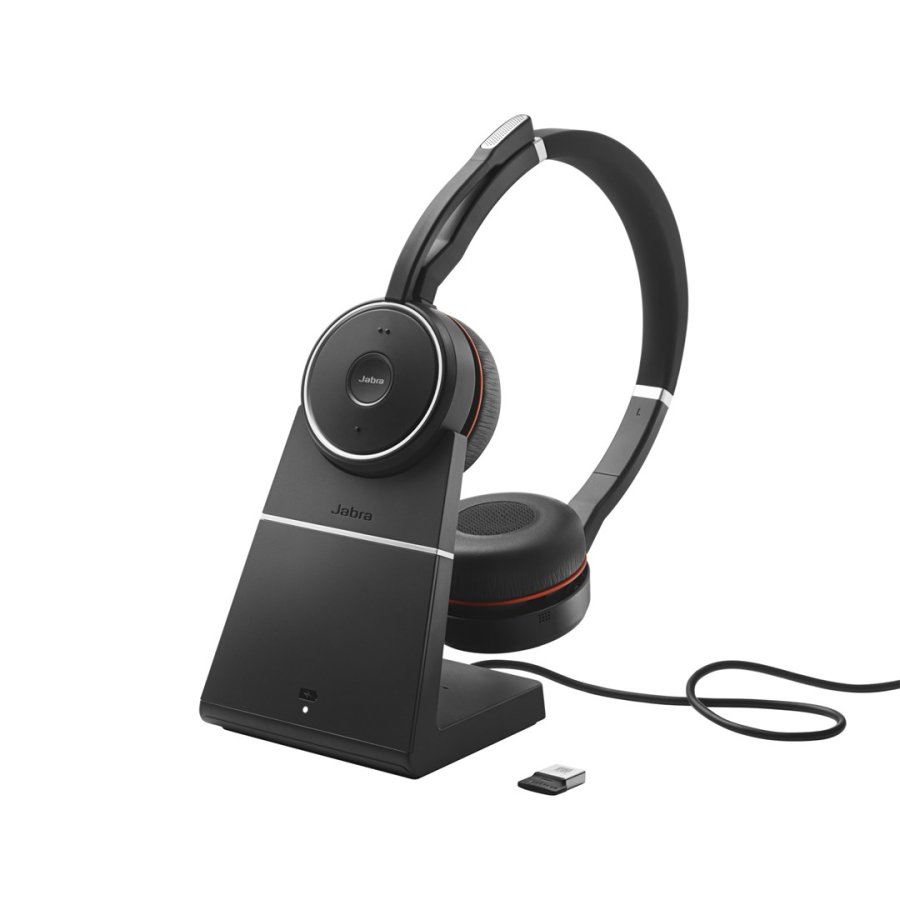 Jabra Evolve 75 Headset Kabel & tr�dl�s Kontor/Callcenter Micro-USB Bluetooth Sort, R�d #1