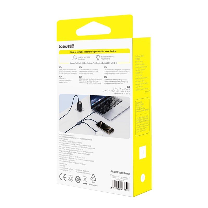 Baseus Flash Series Type C til C+C+C hurtigopladningskabel 480 Mbps Bl #7