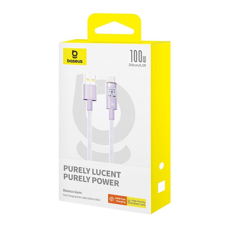 Baseus Gem USB A til USB C hurtigopladningskabel 2 m 100 W Lilla #5