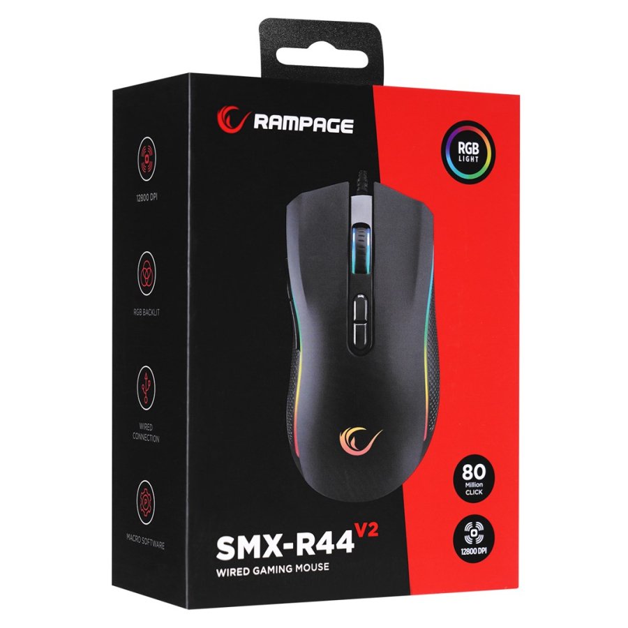 RAMPAGE SMX-R44 V2 MACRO BLACK-mus 12800 DPI RGB LED #7