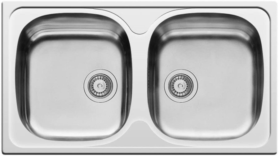 Pyramis E78 2B 100138801 (78 x 43,5 cm) Vaske i poleret rustfrit stl, 2 skle, slv #1