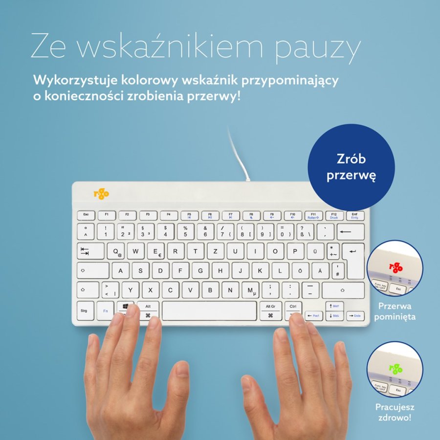 R-Go Tools Ergonomisch toetsenbord R-Go Compact Break, compact toetsenbord met pauzesoftware, QWERTZ (DE), bedraad, wit #10
