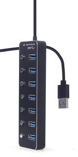 Gembird UHB-U3P7P-01 7-ports USB 3.1 (Gen 1) hub med switches, sort #4