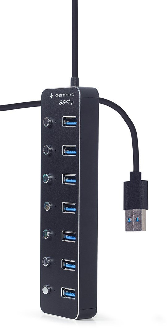 Gembird UHB-U3P7P-01 7-ports USB 3.1 (Gen 1) hub med switches, sort #4