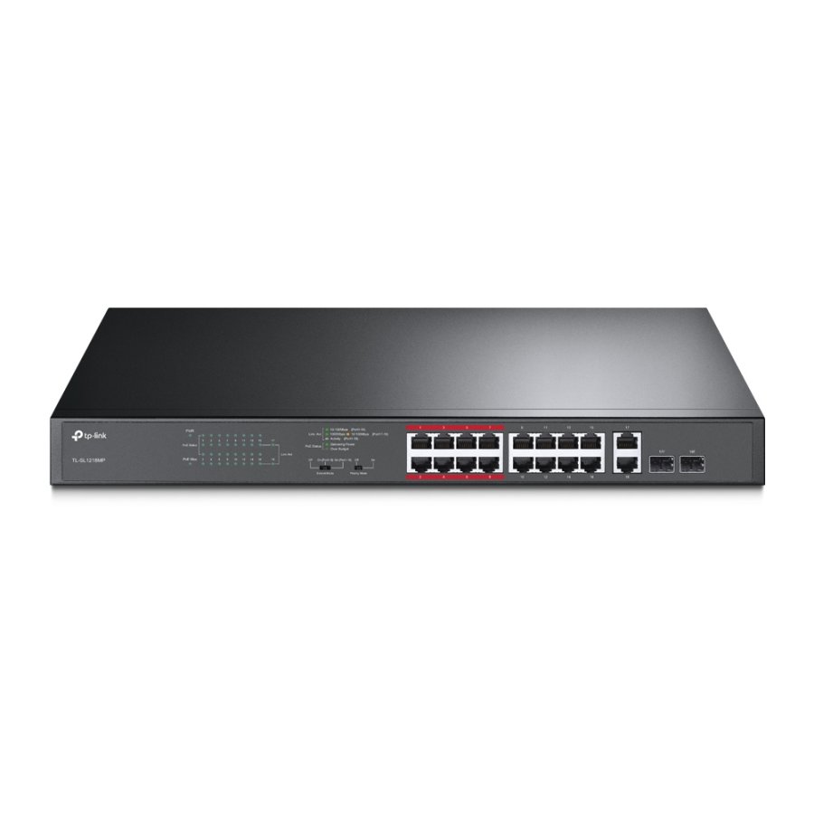 TP-Link TL-SL1218MP netv�rksswitch Ikke administreret Fast Ethernet (10/100) Str�m over Ethernet (PoE) Sort #1