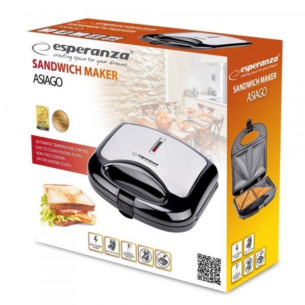 Esperanza ASIAGO sandwichtoaster 1000 W Sort, Hvid #3