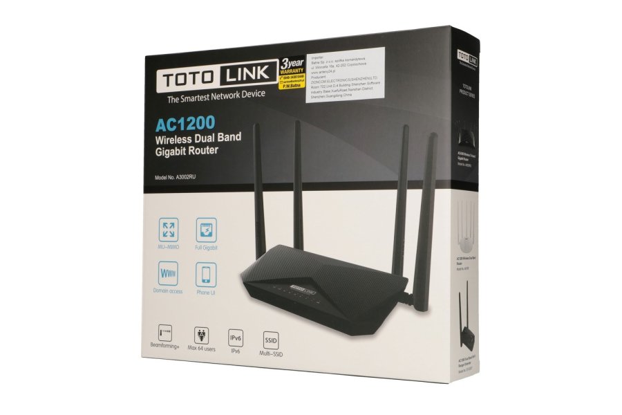 TOTOLINK A3002RU-V2 trdls router Gigabit Ethernet Dual-band (2,4 GHz / 5 GHz) Sort #9