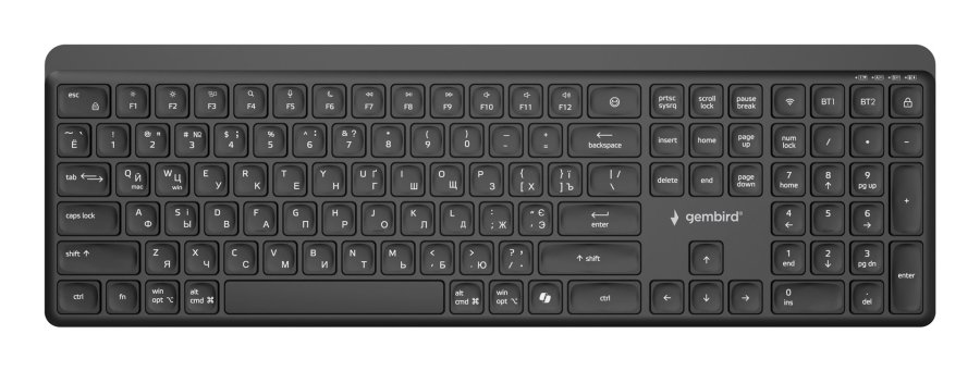 Gembird KB-WPS-03 tastatur Kontor RF tr�dl�s + Bluetooth QWERTY US International, Ukrainsk, Russisk Sort #1