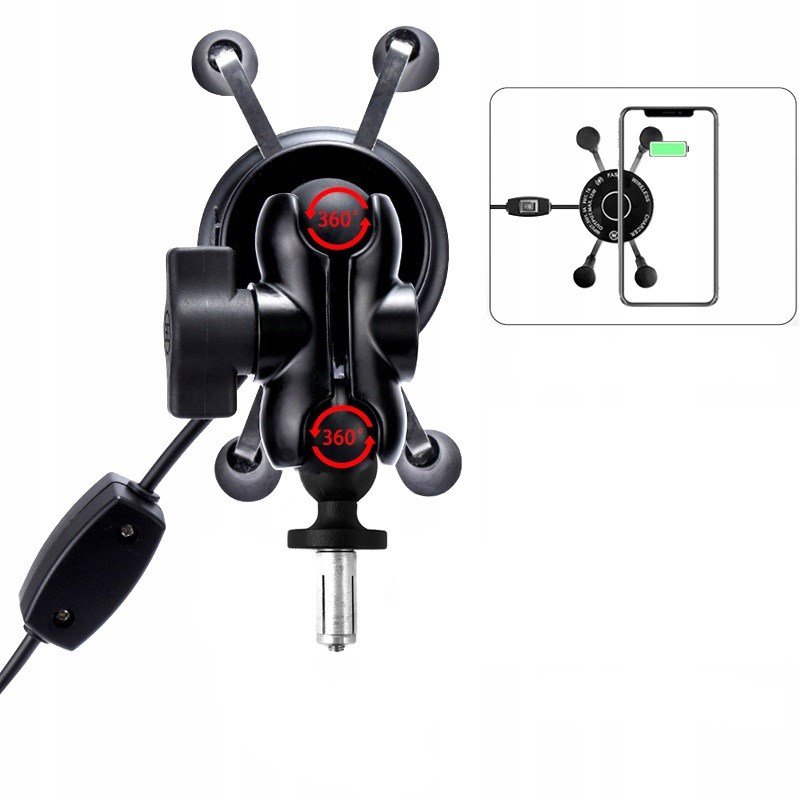 MOTORCYKEL TELEFONHOLDER FREEDCONN MC7W MED INDUKTIV OPLADER + BM2R FASTGRELSE AF HOVEDRR #8