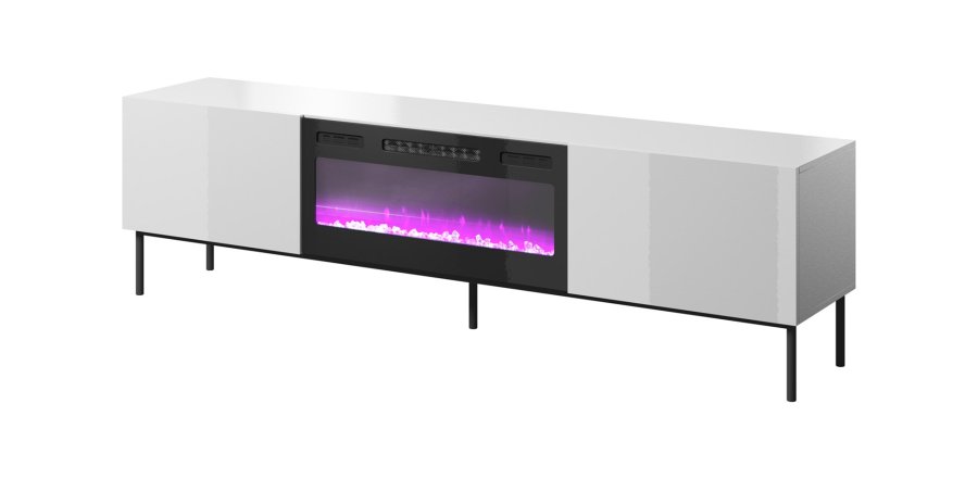 RTV SLIDE 200K kabinet med en elektrisk pejs p en sort ramme 200x40x57 cm alt i hvid hjglans #1
