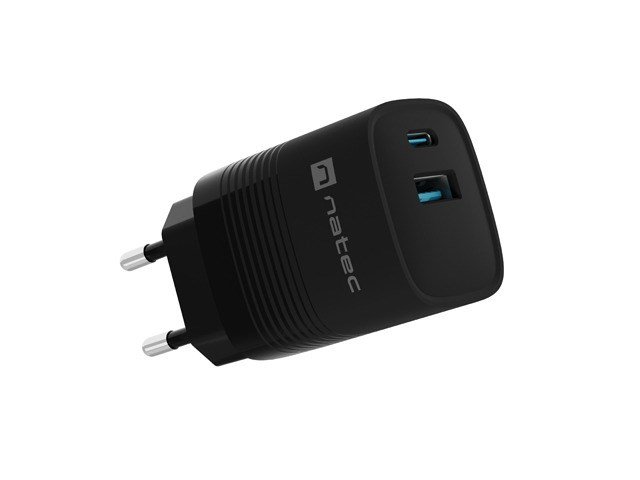 NATEC RIBERA GAN OPLADER 1X USB-A + 1X USB-C 30W SORT #1
