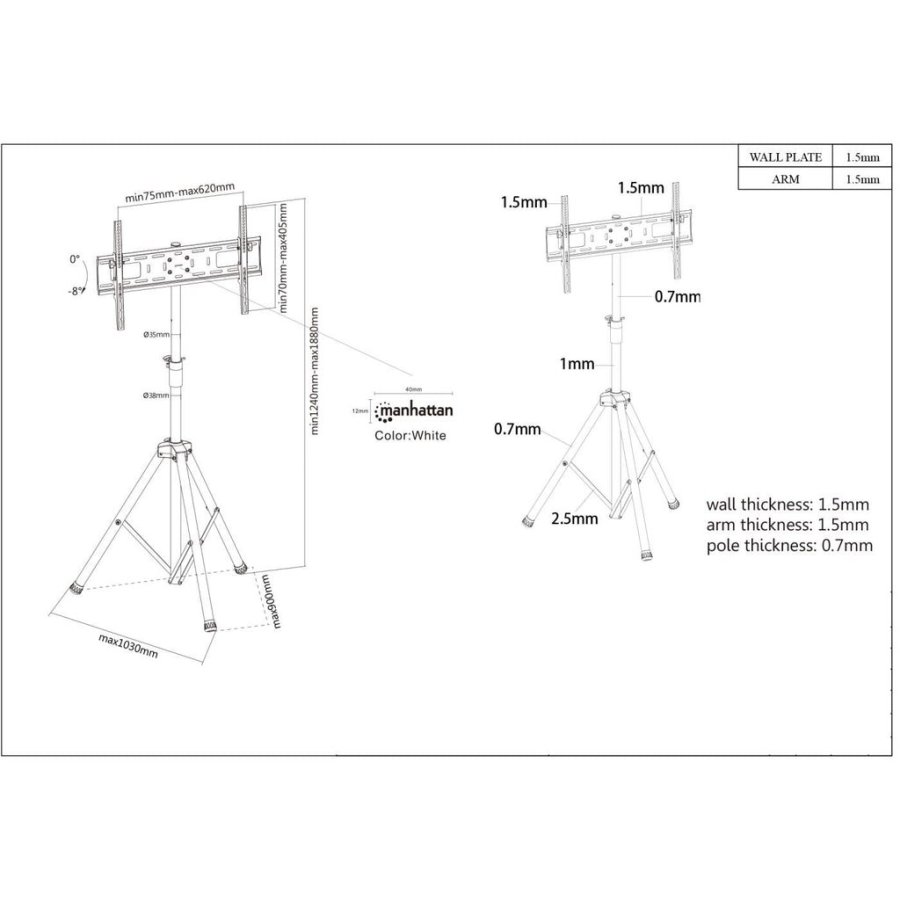Manhattan 461412 sk�rmbeslag og -stativer 177,8 cm (70