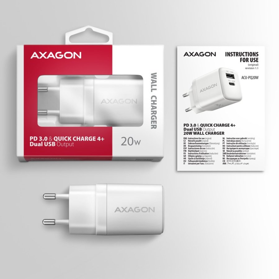 Axagon ACU-PQ20W oplader til mobil enhed Universel Hvid Vekselstrm Hurtig opladning Indendrs #10