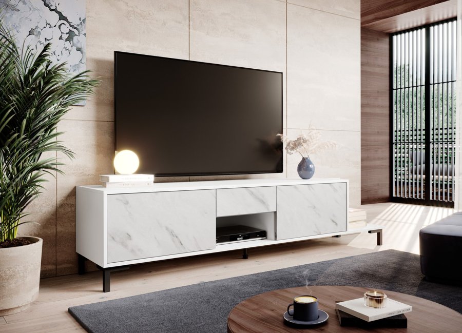 RTV-skab MARMO 2D1S1K 195x40x47,5 cm hvid mat/marmor hvid #3
